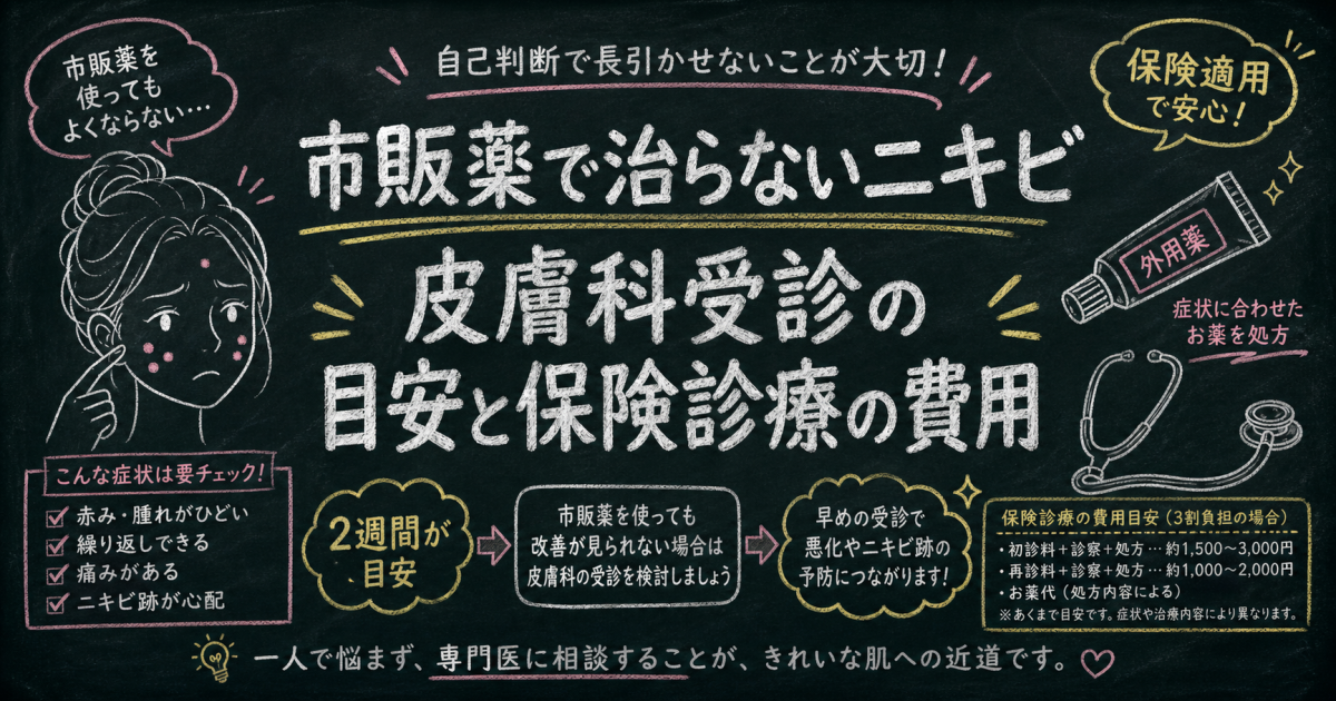 市販薬で治らないニキビの限界？皮膚科受診の目安と保険診療の費用