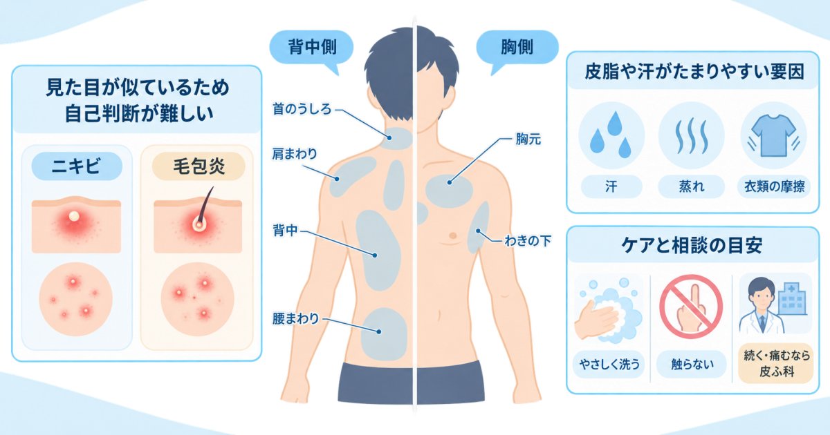 背中ニキビ・胸ニキビの原因とは？自分でできる対策と皮膚科受診の目安を医師が解説
