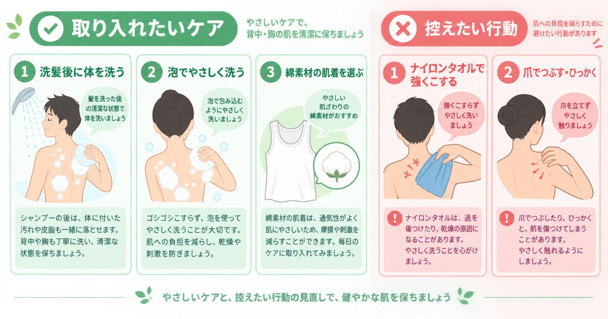 自宅で取り入れたい背中・胸のケアと控えたい行動